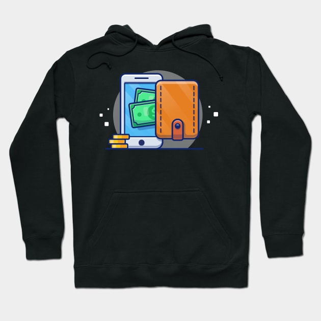 Hand Phone, Wallet With Paper Money And Gold Coin Cartoon Hoodie by Catalyst Labs